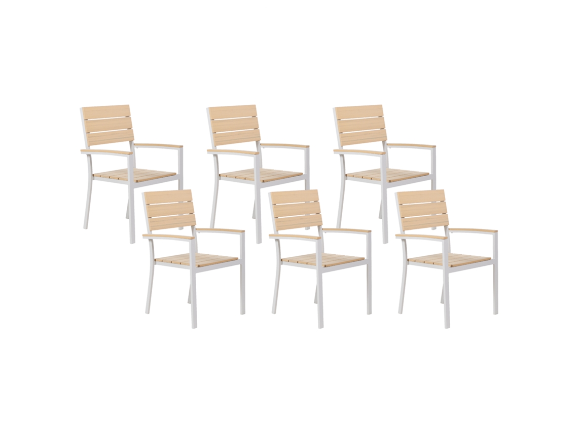 Conjunto De 6 Cadeiras De Jardim Beliani Como De Madeira Plástica Creme 55x55x90