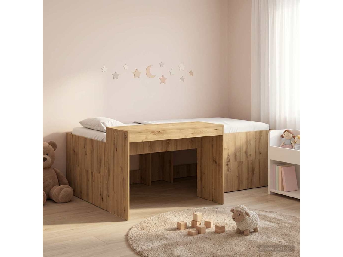 Vidaxl Cama Alta Para Crianças Com Mesa Carvalho Arttisan