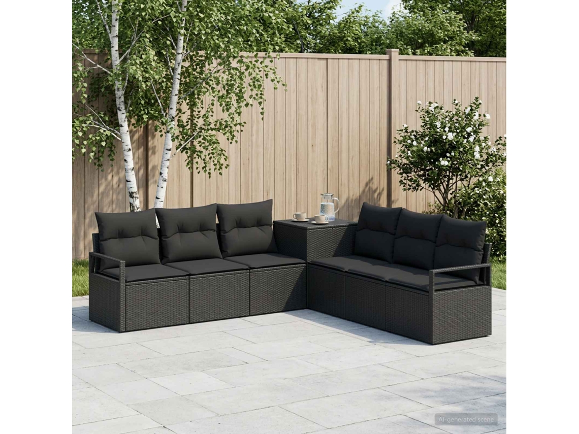 Vidaxl Conjunto De Sofás 7 Unid. Preto Rattan Poliéster E Aço