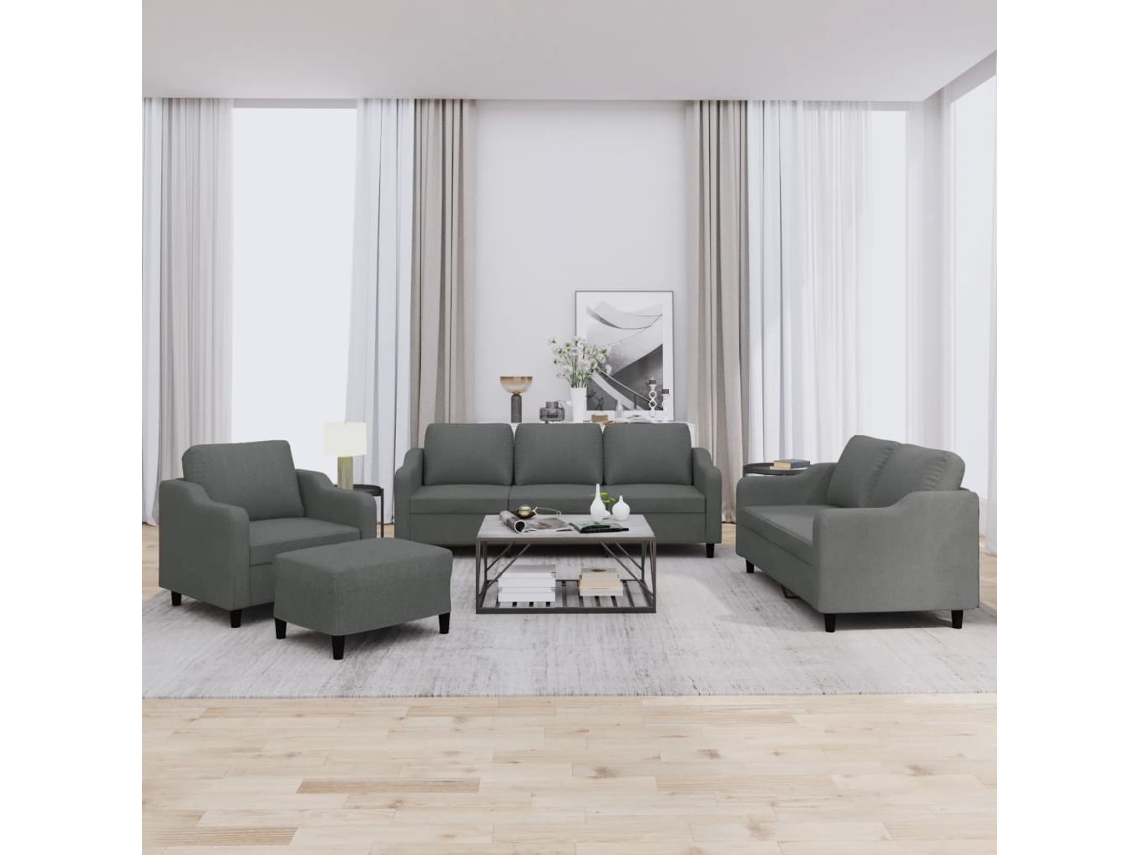 Vidaxl 4 Pcs Conjunto De Sofás Com Almofadões Tecido Cinzento-escuro