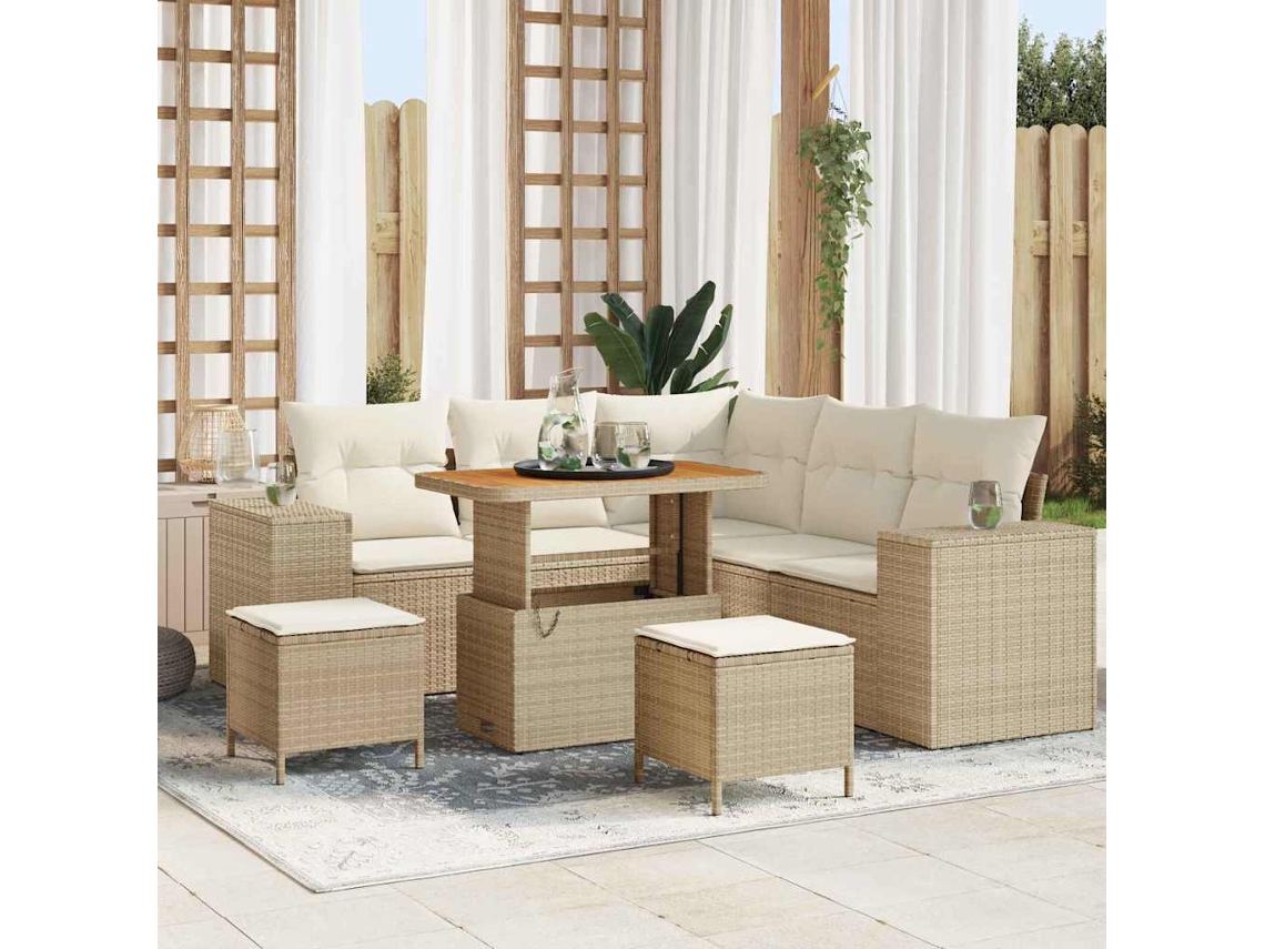 Vidaxl Conjunto De Sofá De Jardim 8 Unid. Bege Vime Pe