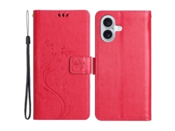 Capa Em Couro Pu, Com Pega Para Apple Iphone 16 Plus Vermelho