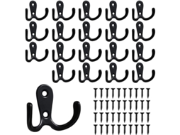 20 Ganchos De Abrigo De Aleación De Zinc Dobles Para Pared Resistentes A 7-8 Kg, Color Negro