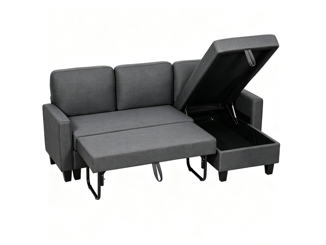 Sofá-cama Em L Com Chaise Longue E Armazenamento, Perfeito Para Apartamentos E Salas De Estar Compactas