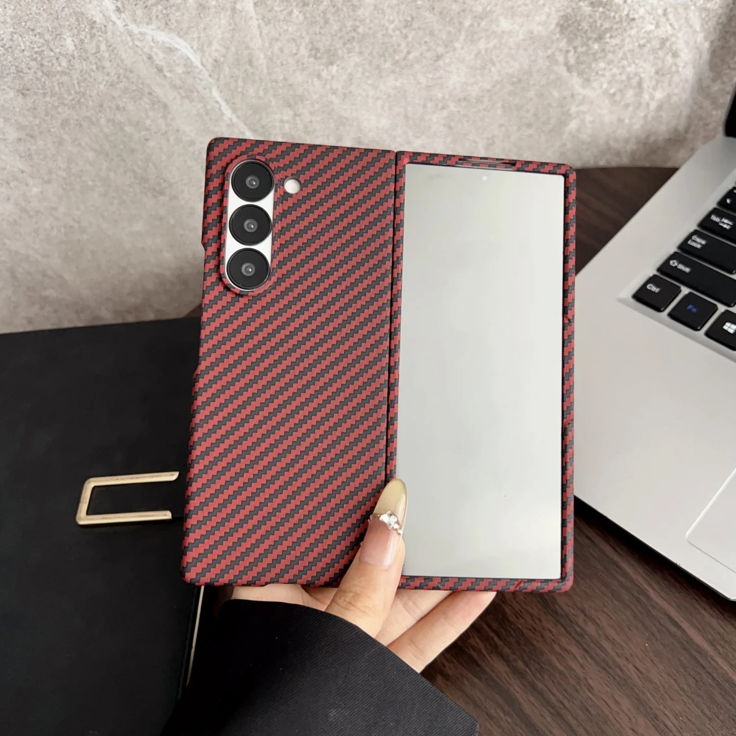 (vermelho, Galaxy Z Fold3 5g) Capa Magnética Ultrafina De Fibra De Carbono, Proteção Total Contra Quedas
