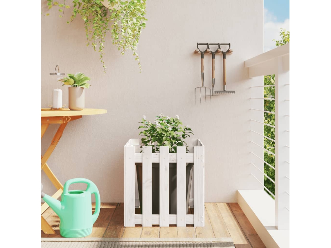 Vidaxl Vaso De Jardim C/ Design Cerca 50x50x50 Cm Pinho Maciço Branco