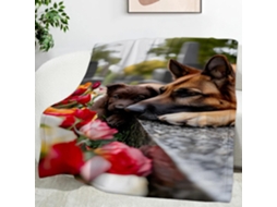 Manta Pastor Alemão Rosa 220x240 Cm Multifuncional Macia Aconchegante em Flanela Ideal para Cama Escritório Co