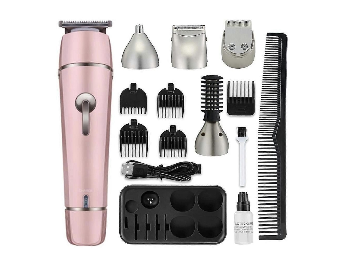 Barbeador Elétrico E Aparador De Barba - Kit De Cuidados Pessoais Multifuncional Recarregável Sem Fio 5 Em 1 Para Homens E Mulheres - Rosa