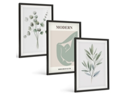 Conjunto De Pinturas Motivos Florais Em Folhagem Espelharte (3 Peças 40x60 Cm)