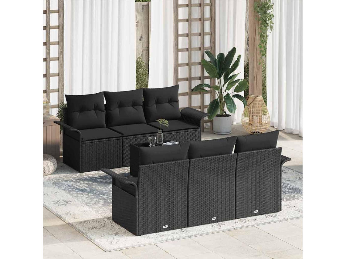 Vidaxl Conjunto De Sofá De Jardim 7 Unid. Preto Vime Pe