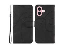 Capa Em Couro Pu Para Apple Iphone 16 - Preto