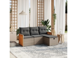 Vidaxl 4 Pcs Conjunto Sofás De Jardim C/ Almofadões Vime Pe Cinzento
