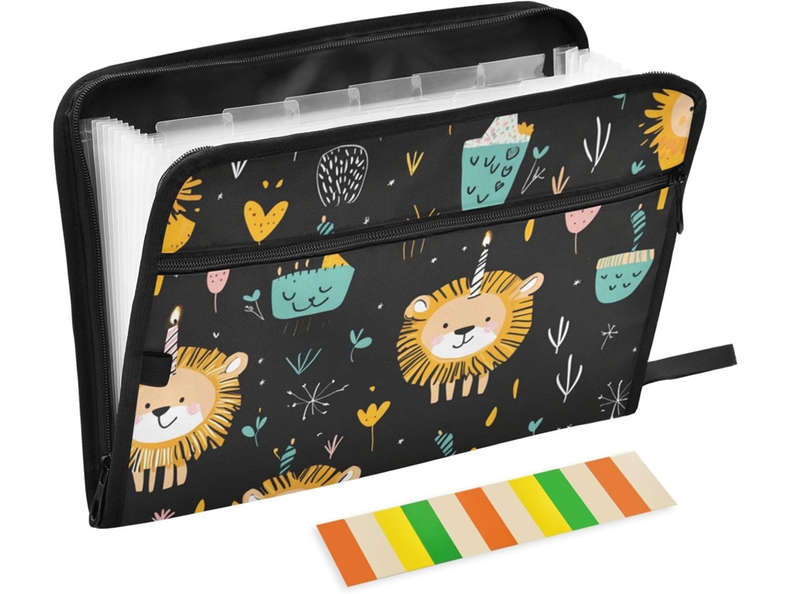 Pastas Decorativas Com Desenho De Leão Festas Aniversário, 13 Bolsos, Tamanho A4 E Carta, Com Fecho De Zíper