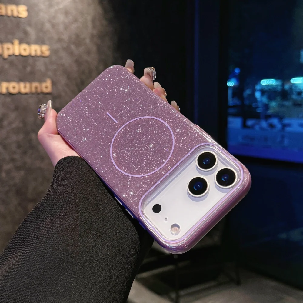 Capa De Celular Magsafe De Luxo Com Glitter (roxa), Carregamento Sem Fio Magnético, Capa Rígida.