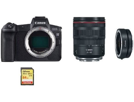Máquina Fotográfica CANON EOS R + Objetiva RF 24-105mm F4L IS USM + EF-EOS R Adaptador + Cartão SD 64GB (Full Frame)