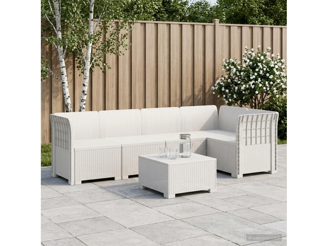 Vidaxl Sofá De Jardim Para 5 Pessoas Com Visual De Rattan Pp Branco