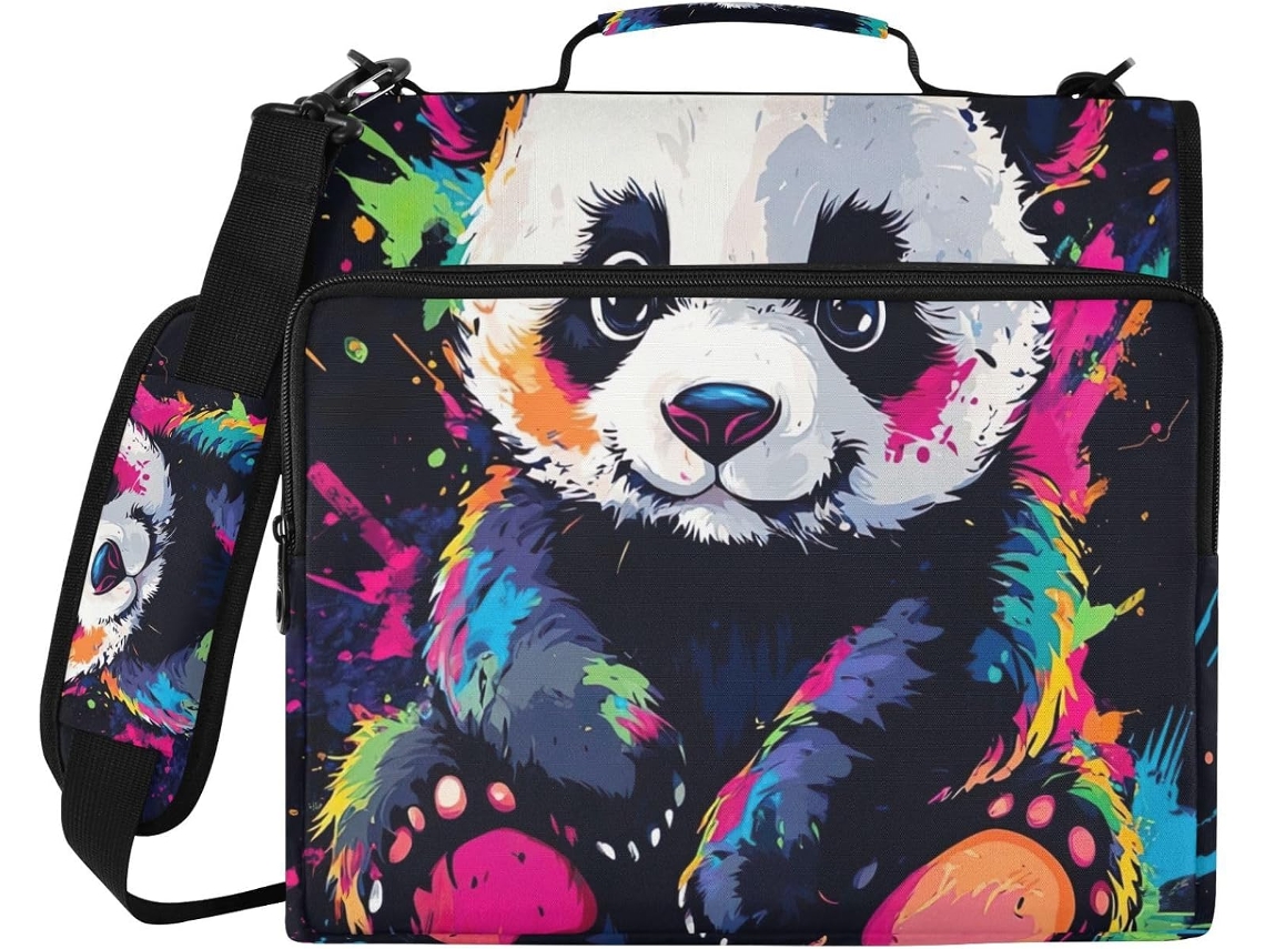Pasta Organizadora Com Estampa De Panda Preto Colorido Em Desenho Animado, Portfólio Com Fecho De 3-argolas E