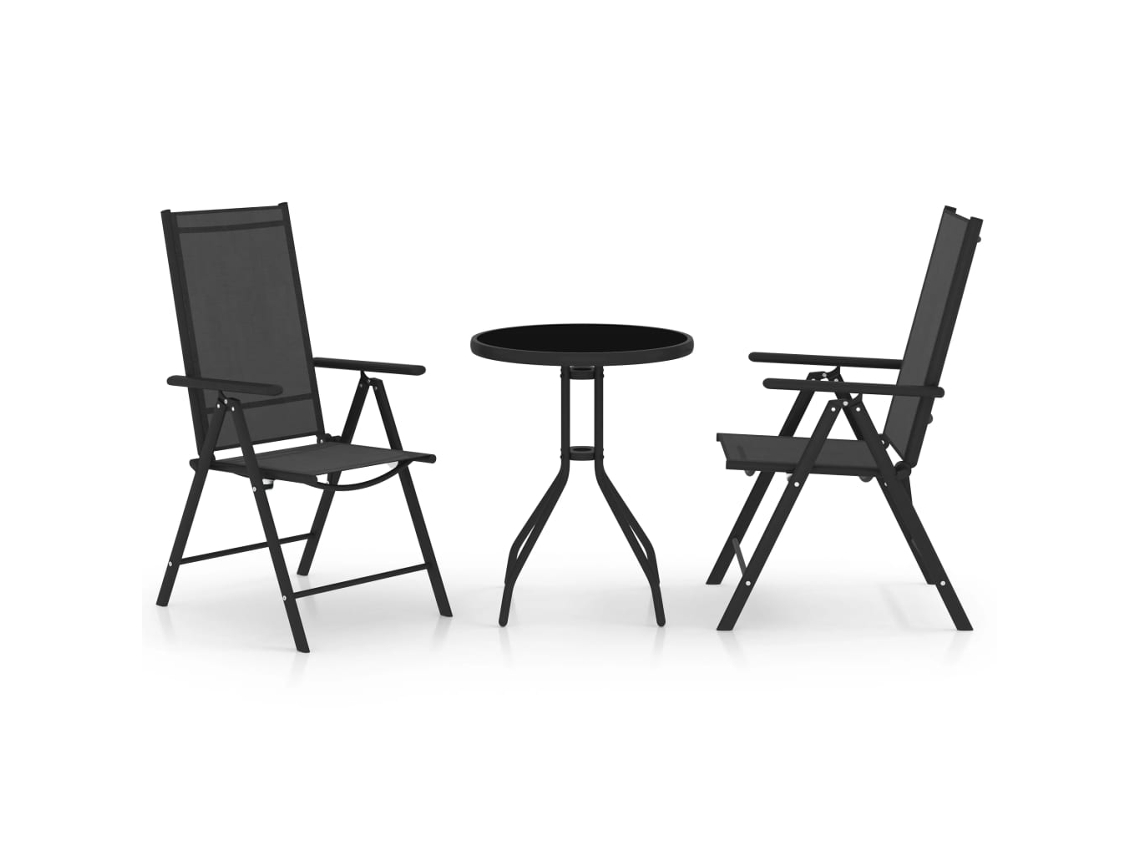 Pcs Conjunto De Bistrô Alumínio E Textilene Preto Dkd Home Decor