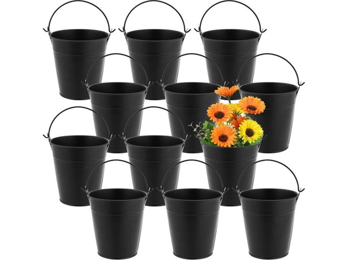 Pote De Flores 10 Cm - 12 Unidades - Galvanizado - Pote De Flores Suspendido - Ligero - Decoración Rústica - Manija - Maceta De Plantas