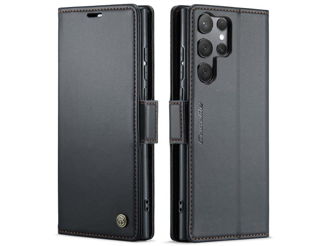Capa Para Samsung Galaxy S25 Ultra 5g De Couro Com Textura De Lichia E Fecho Borboleta Proteção E Rfid Antirroubo Preta