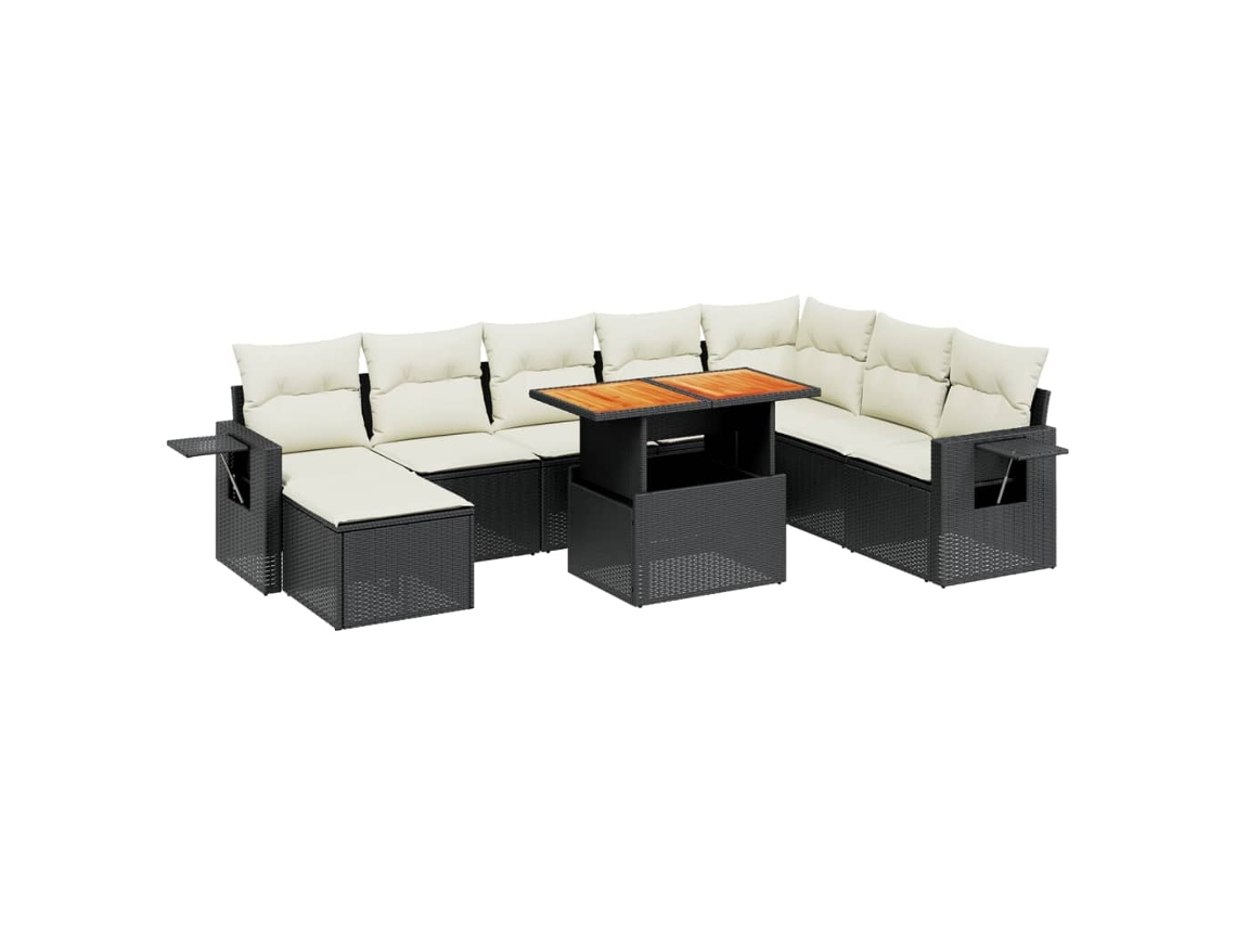 Conjunto 9 de Sofás P/ Jardim com Almofadões VIDAXL Vime Pe Preto