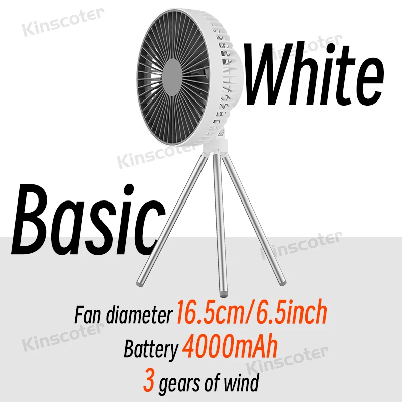 Ventilador de Camping, Ventilador Portátil de Mesa Recarregável com Circulação de Ar, Iluminação Led MDUG (versão Básica Branca)