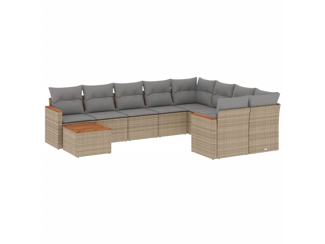 Conjunto de 10 sofás para jardim com almofadões Vime Pe Bege MAISON EXCLUSIVE