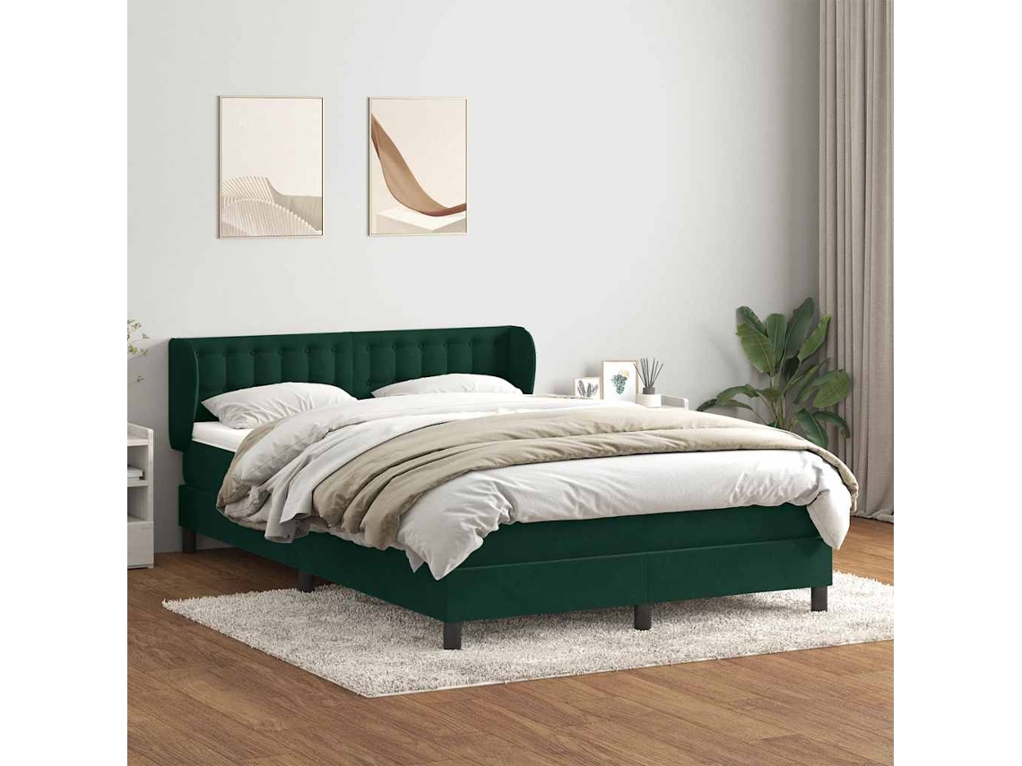 Vidaxl Cama Com Molas/colchão 160x220 Cm Veludo Verde-escuro