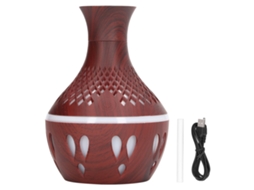 Umidificador de Aromaterapia Silencioso com Luz Colorida Design em Grão de Madeira 300ml