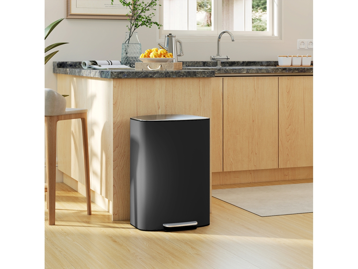 Kitchen Trash Can 50 Liter Pedal Bin With Stay-open Function, Soft-close Lid, Pedal, Black