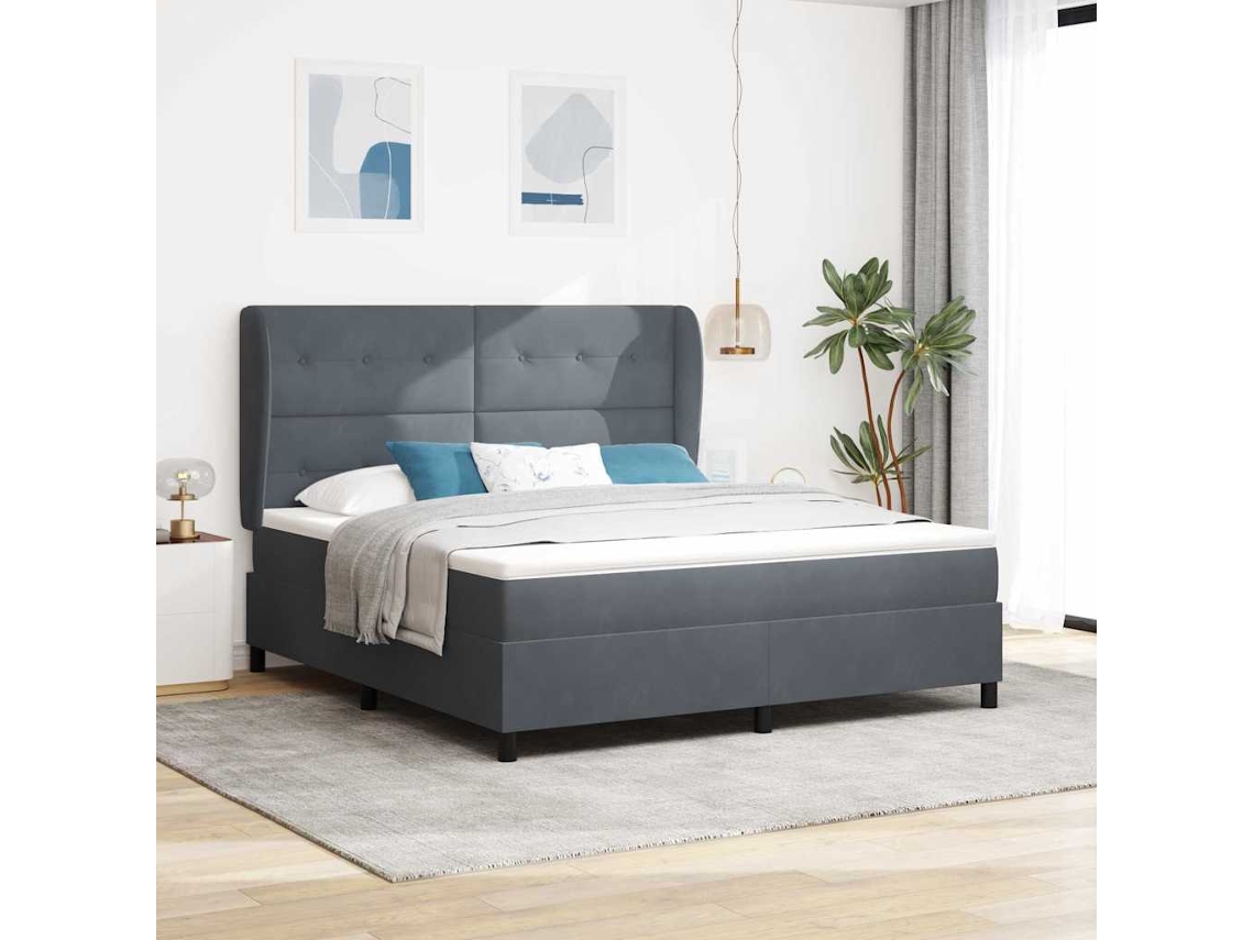 Vidaxl Cama Box Com Almofada Manual Cinza Escuro 200 X 180 Cm Veludo