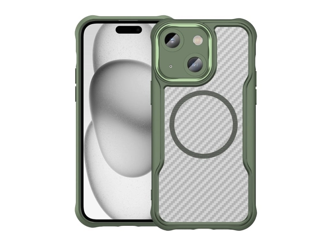 Capa Transparente Para Iphone 14 Plus - Textura De Fibra De Carbono - Magsafe