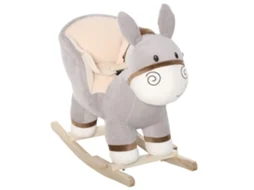 Baloiço Infantil em Forma de Burro para Bebés 18 36 Meses com Som Cinto de Segurança Apoio para os Pés 61x34x58 Cm Cinza Ge