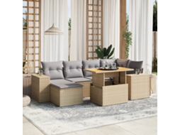 Vidaxl 7 Pcs Conjunto De Sofás P/ Jardim Com Almofadões Vime Pe Bege