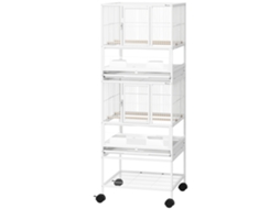 Gaiola Para Pássaros De 2 Níveis Com Rodas Painéis Acrílicos Comedouros Prateleira Bandejas Amovíveis 48x46x134,5 Cm Branco