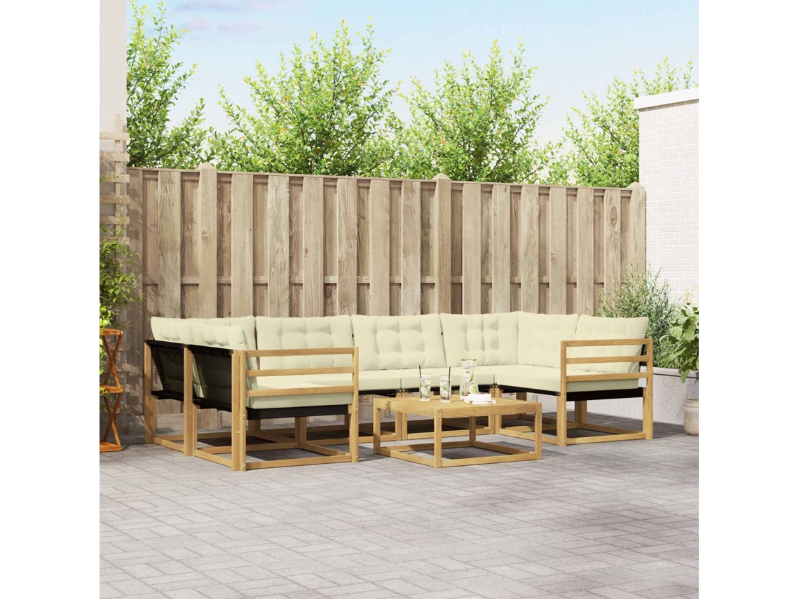 Vidaxl Conjunto De Sofás Para Exterior 7 Pcs Branco E Creme