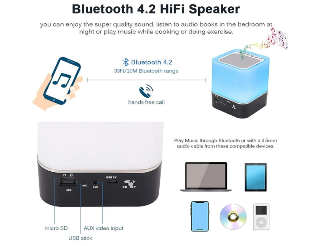 Abajur De Cabeceira Com Alto Falante Bluetooth Abajur De Toque Que Muda De Cor Luz Noturna De Cabeceira Regulável Rgb Despertador Digital Bestvite