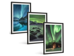 Conjunto De Pinturas Paisagens De Inverno, Aurora Boreal Montanhas Espelharte (3 Peças 40x60 Cm)
