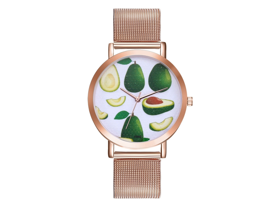 Relógio de quartzo unissex com pulseira casual em aço inoxidável dourado rosê.