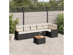 Vidaxl 7 Pcs Conjunto De Sofás P/ Jardim C/ Almofadões Vime Pe Preto