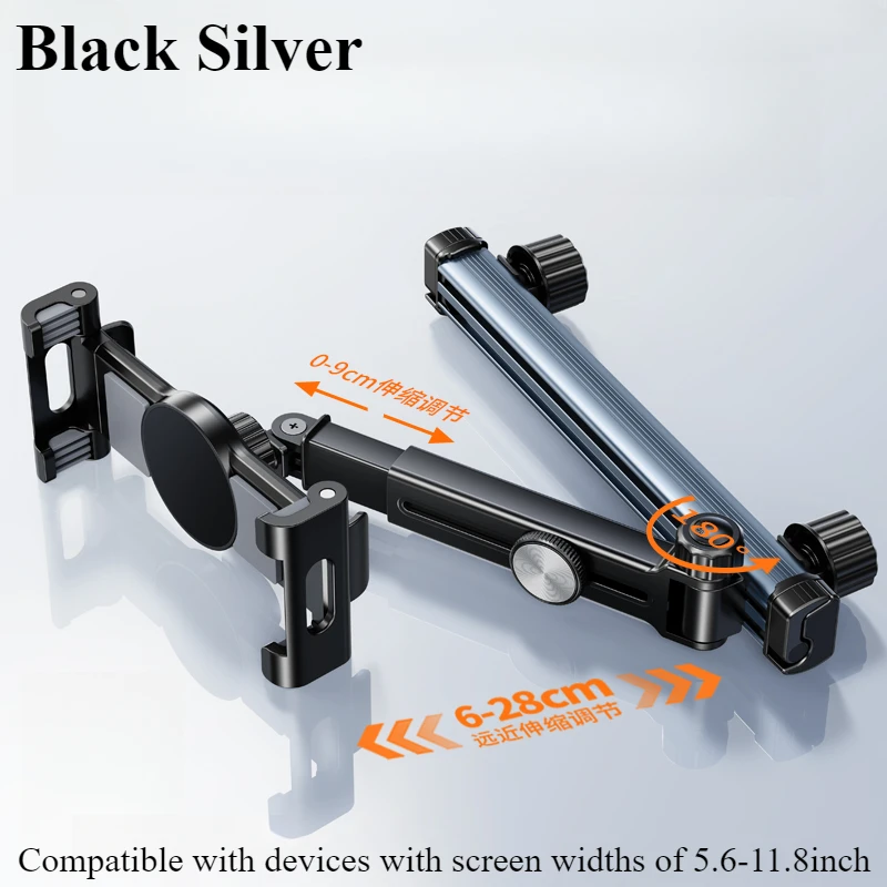 Suporte Magnético Telescópico Para Tablet No Encosto De Cabeça Do Carro Hipacool, 5,6 A 11,8 Polegadas, Estilo Z, Preto E Prata.