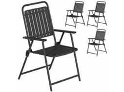 Conjunto de 4 Cadeiras Dobráveis para Jardim com Apoios de Braços Encosto e Assento Estrutura Metálica 55x63x93 Cm Preto ETOWN COMMERCE GMBH