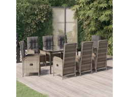 Vidaxl 9 Pcs Conjunto Jantar Jardim C/ Almofadões Vime Pe Preto/cinza
