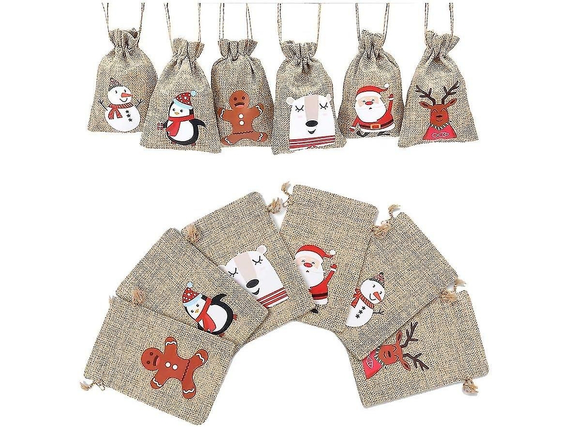 Pacote Com 24 Sacolas De Presente De Natal Em Juta Com Cordão, Sacolas De Presente De Natal Em Juta Pequenas, C Hengjian