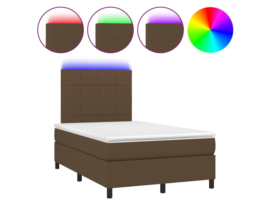 Cama Box Spring com Colchão e Led Tecido Castanho Escuro MAISON EXCLUSIVE (120x200 cm)