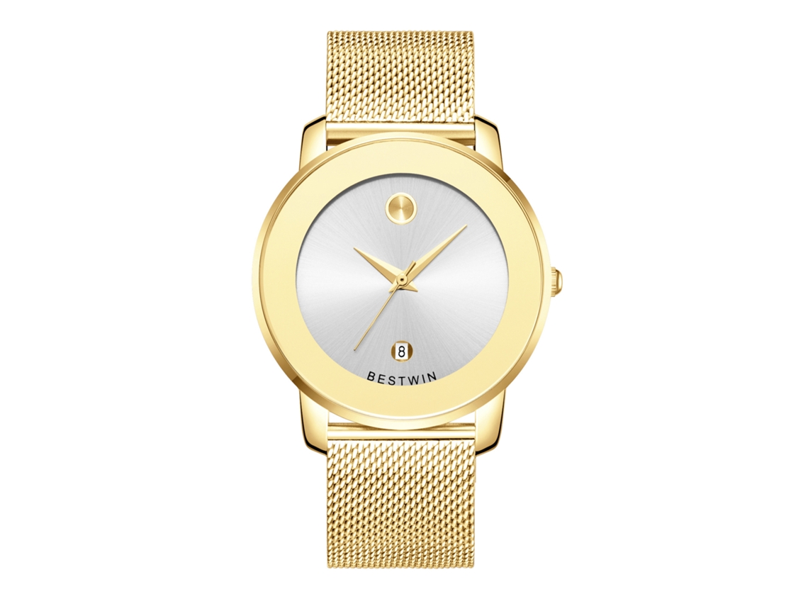 Relógio de Quartzo Masculino MDUG (dourado e Branco Pulseira de Malha)