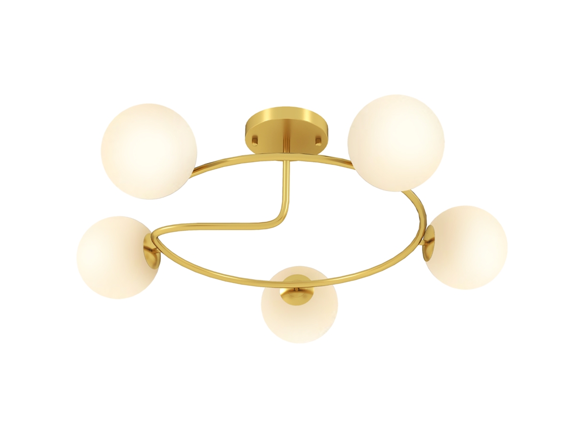 Lustre de Teto Moderno, Luminária de Teto com 5 Lâmpadas e Soquete G9, Semi embutido, Dourado e Branco ORBITRA COMMERCE