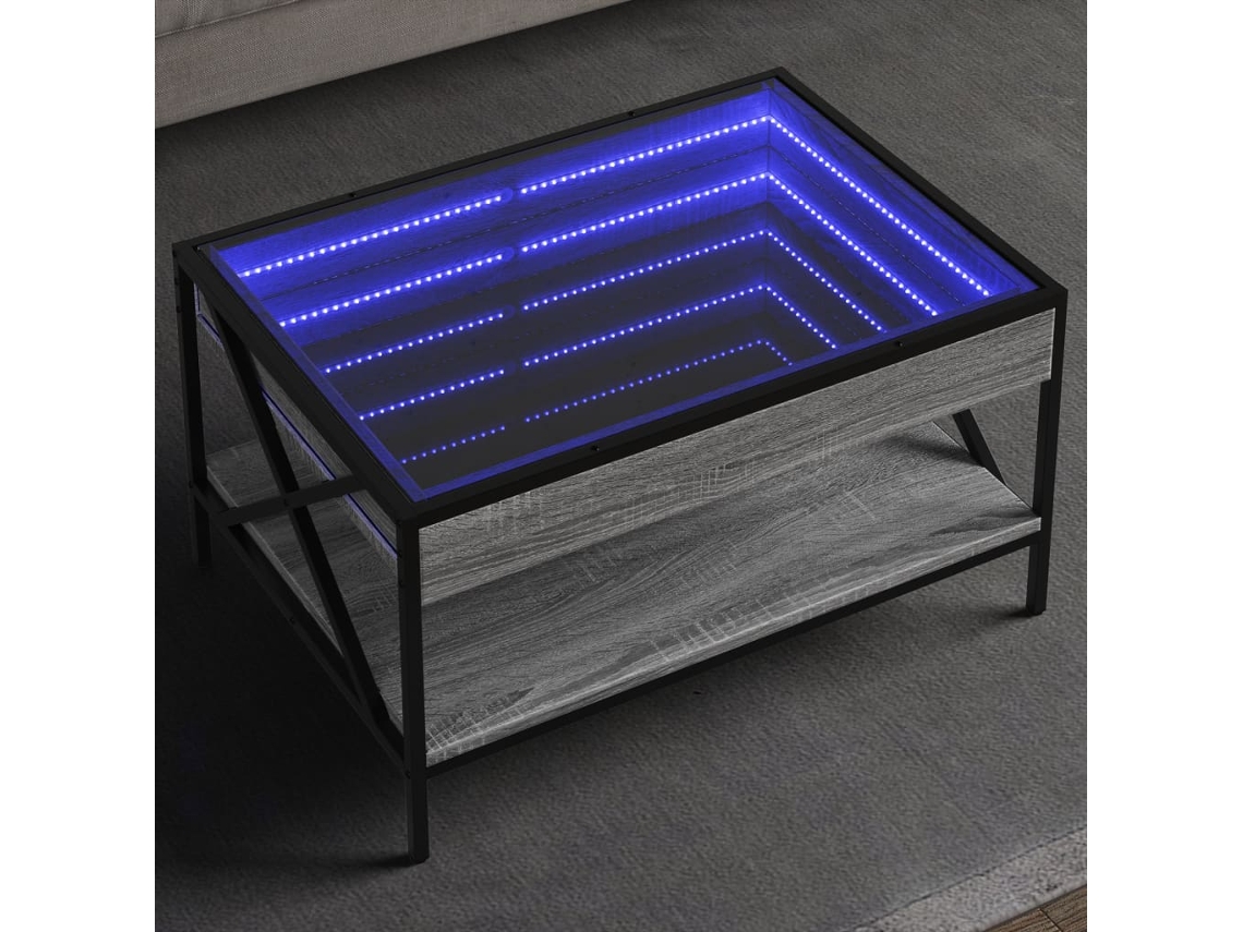 Vidaxl Mesa De Centro Luzes Led Infinity 70x50x38 Cm Cinzento Sonoma