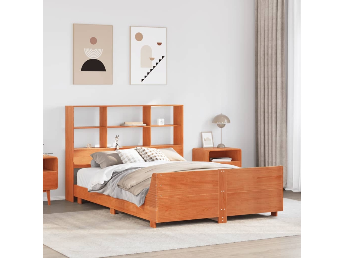 Cama Sem Colchão 140x200 Cm Madeira Pinho Maciça Castanho-mel