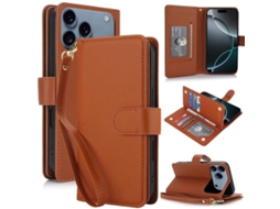 Capa Carteira De Couro Para Iphone 17 Pro - Com Rfid - Para Vários Cartões